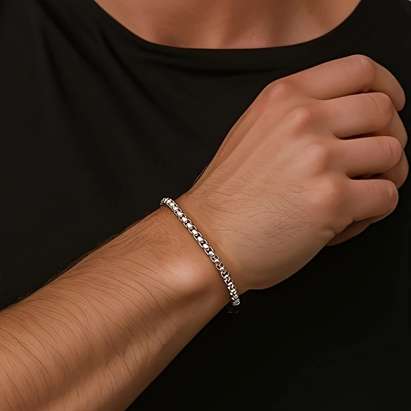 European and American Cross-border Jewelry Men's Hip-hop Titanium Steel Square Pearl Chain Bracelet Personalized Trend Not Flipped Pigment Chain Bracelet