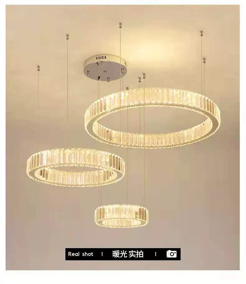 LED креативное кольцо из нержавеющей стали, кристаллическая подвеска, современная потолочная лампа для загородного дома, для гостиной, стиль светлого люкса