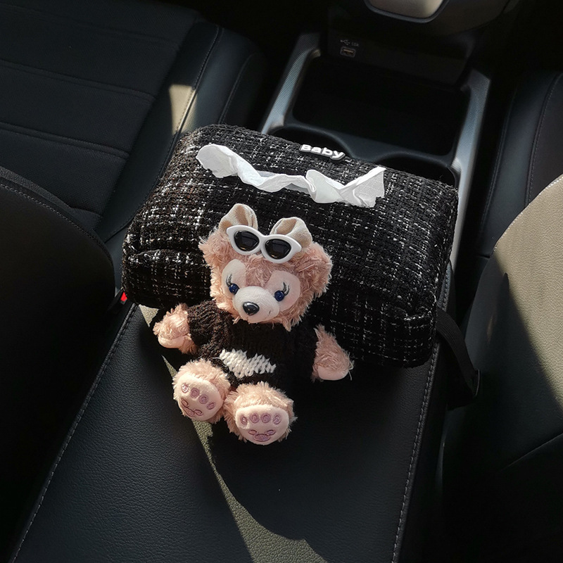 Caja de pañuelos para coche, caja de reposabrazos para coche, caja de cartón, colgante, coche, lindo adorno de oso Duffy de dibujos animados