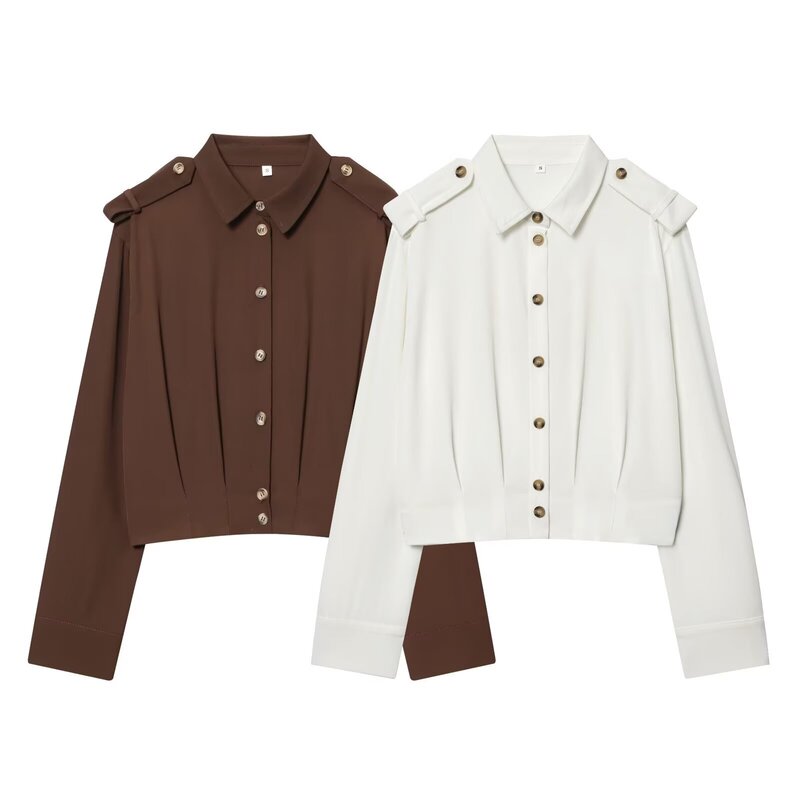 Foreign Trade 2026 Spring New Women's Clothing European and American Style Fashionable Versatile Shirt with Shoulder Strap Decoration 9291572