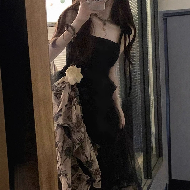 Французское платье-слинг для детей весна и лето 2025 новый темперамент, чтобы убрать талию, чтобы показать нишевые дизайнерские платья