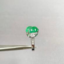 天然冰种阳绿葫芦翡翠戒指缅甸a货正品18K金镶嵌飘花满绿戒面女款