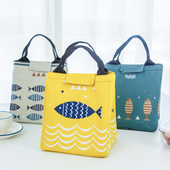 Lunch box bag with aluminum foil-lined thickened lunch pouch, Japanese-style hand-held canvas tote insulated bag