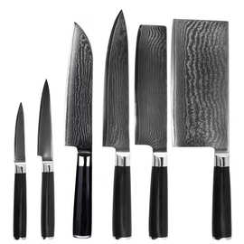 大马士革钢菜刀家用黑彩木手柄厨师刀厨师厨用刀西式烹饪刀具套装
