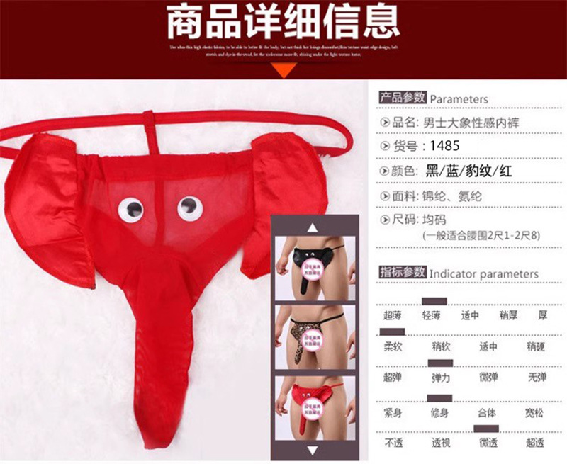 Xiuaisha Men’s Mesh Perspective Elephant Nose Thong, Leopard Print One Size — detail image 5