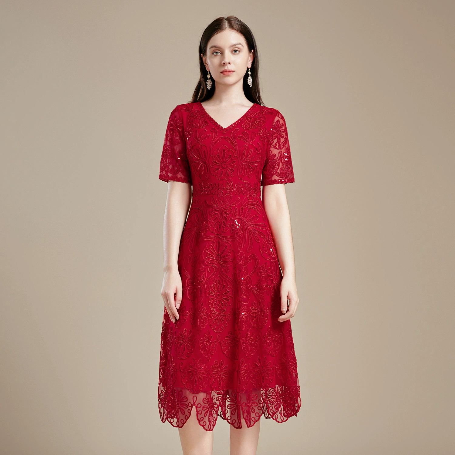 Шэньчжэнь бренд среднего и пожилого возраста платье летний новый 2024 свадебное платье с короткими рукавами