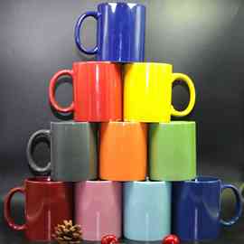 彩色陶瓷杯定 制logo色釉马克杯加工图案 创意内彩边彩直筒喝水杯
