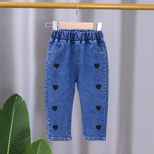 2024 New Korean Style Spring Autumn Girls Jeans Trousers Children Spring Autumn Baby Spring Clothes Loose Western Pants
