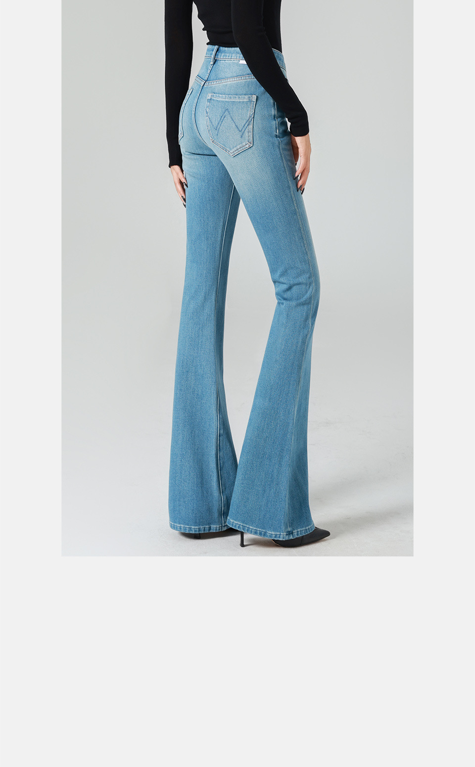 Retro High Waist Micro-horn Jeans Women's Jeans Versatile Four-season Color Four-sided Elastic Tight Body Hip Lift_ecoleips.com