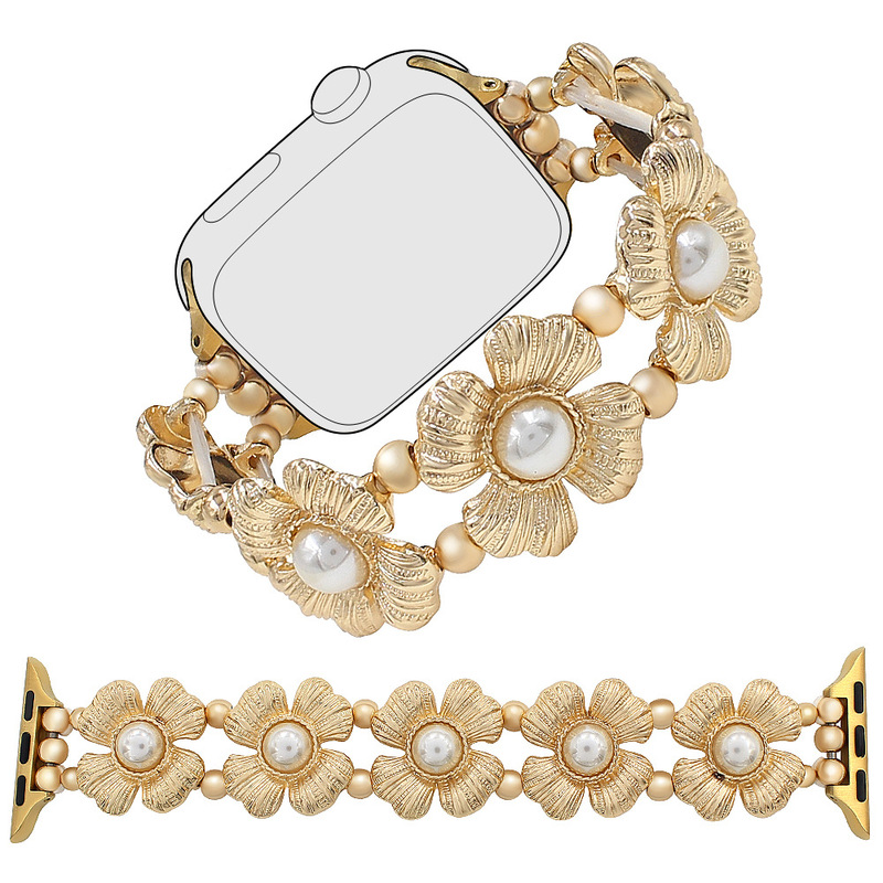 Clearance Sale Applicable to Apple Watch iWatch 4/5/6/7/8/Se Series, Elastic Bracelet with Beaded Floral Design Wristband