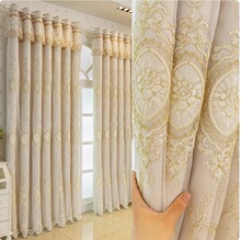 绣花简欧小清新双层窗帘布纱一体成品浮雕绣花客厅卧室全遮光窗帘