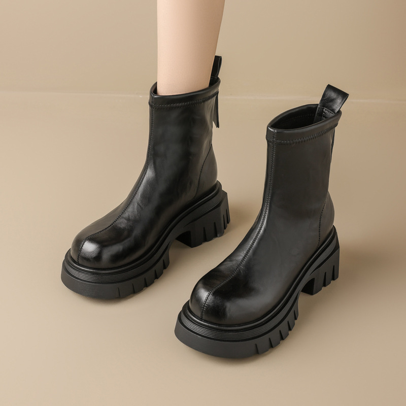 Augusto Lion Brown Martin Boots mujeres 2025 nuevo otoño invierno más vello tubo corto fondo grueso tubo Chelsea botas delgadas