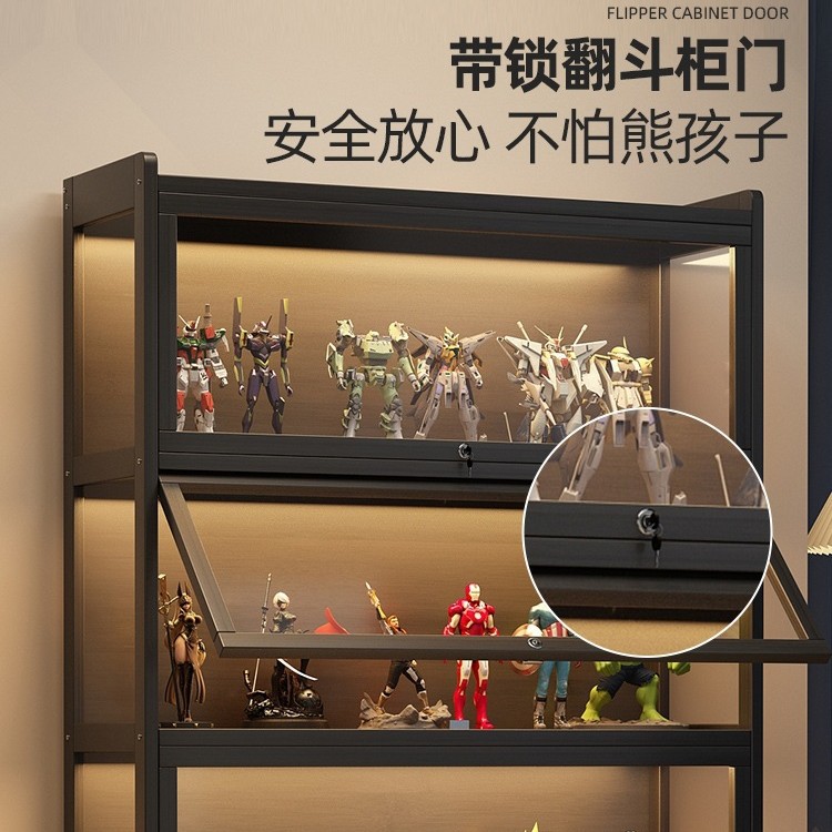 架盲盒亚克力防尘摆件透明手办展示柜带锁模型玩具家用带灯陈包邮