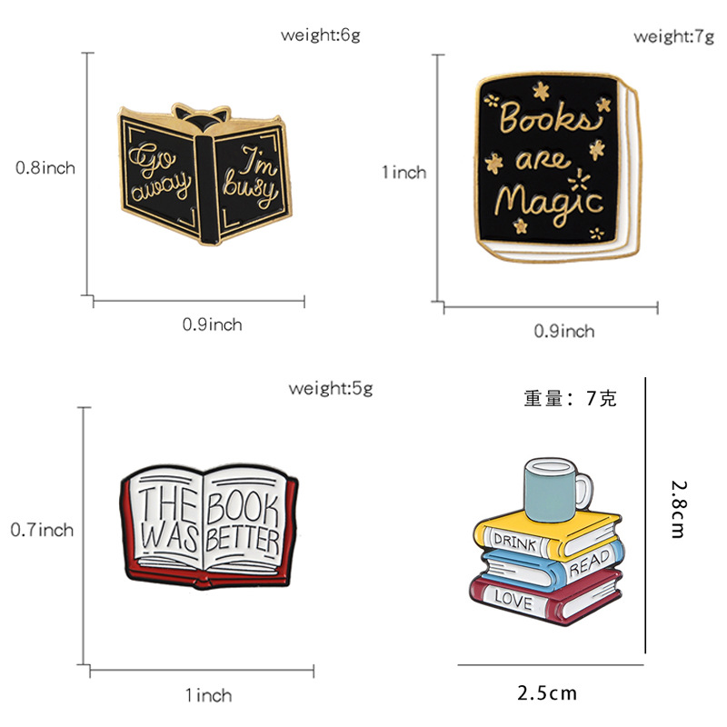 Alloy Material Book, Letter Pattern Unisex Gender Cute IG Style Pin Book Letter Alloy Plating Unisex Brooches