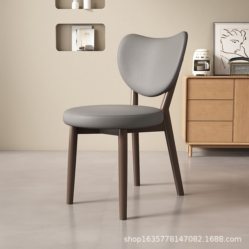 Silla de comedor de madera sólida retro nórdica, silla de comedor moderna y simple, respaldo de cuero suave, taburete de comedor de hotel antiguo