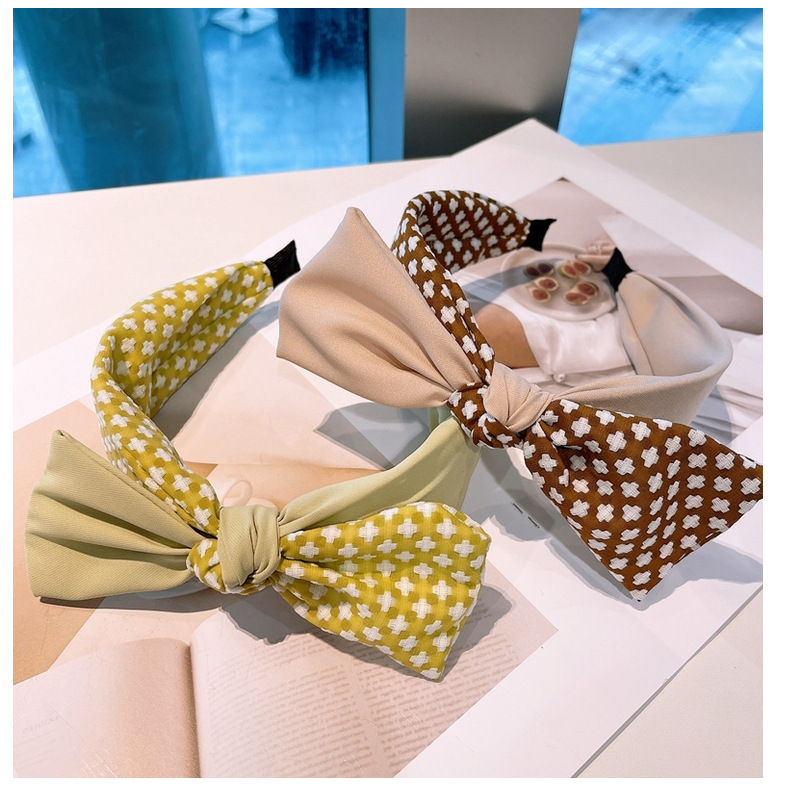 Retro Houndstooth Color Matching Bow Headband display picture 11