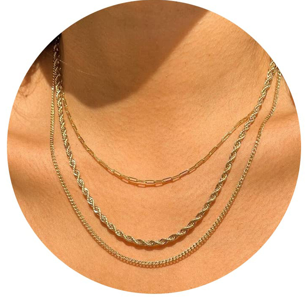 Men's Figaro Three-layer Stacked Necklace Stainless Steel Chain_voghion.com