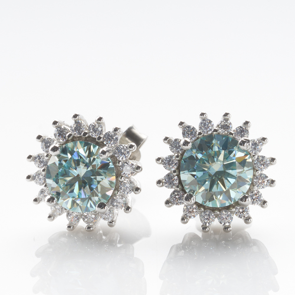 S925 plata esterlina diamante mozan auriculares de sol color azul original mozan para hombres y mujeres auriculares hip hop TK exclusivo en vivo