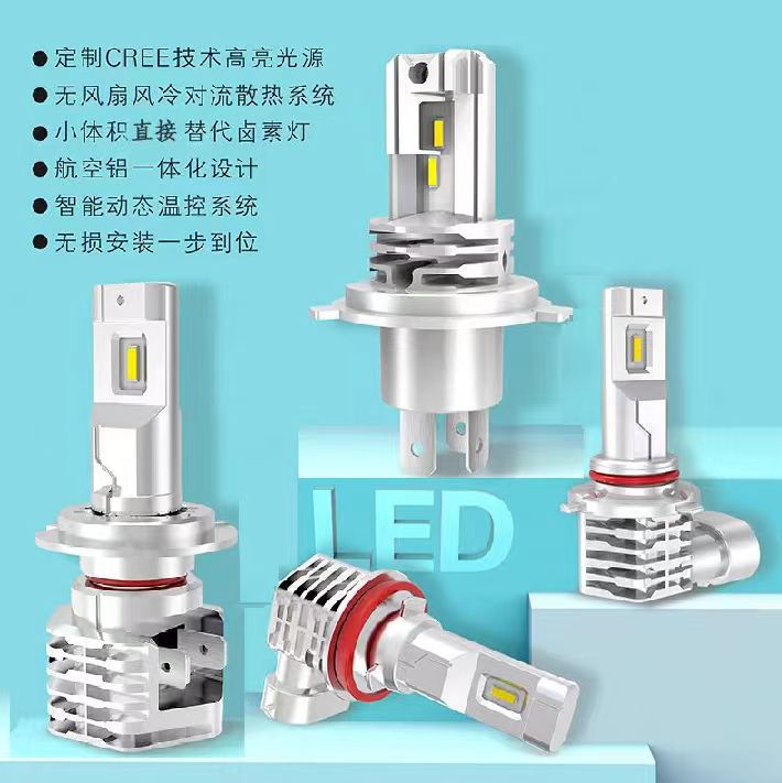 Cross-Border Automotive Led Headlights with Ultra-Bright White Light, Automatic Heat Dissipation, Non-Damaging Installation, Motorcycle H4 Three-Prong Interface Headlight