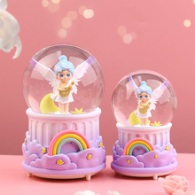 新款卡通天使之翼水晶球可爱彩虹音乐八音盒摆件女生生日礼物批发