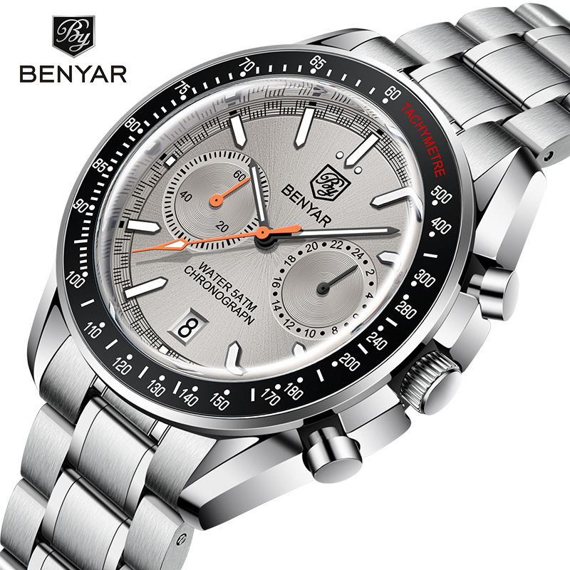Binya benyar 5194 reloj de calendario de cuarzo luminoso impermeable cronógrafo multifunción para hombre image 2