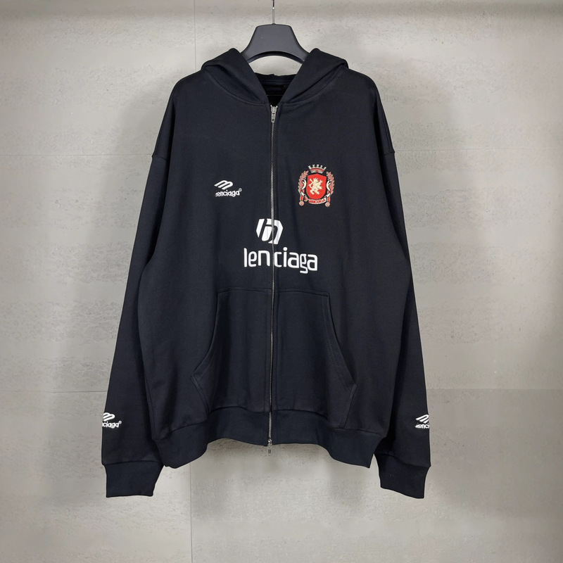 High Version Paris Ss25 New B Family Co-Branded Football Sportswear Logo Embroidered Printed Zipper Cardigan Jacket