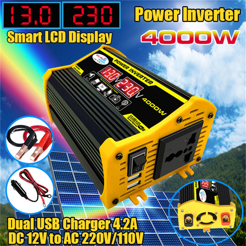 WISH Cross-border Dedicated Car InVerter ConVerter 12V220V/110V4000w Dual USB Voltage Display