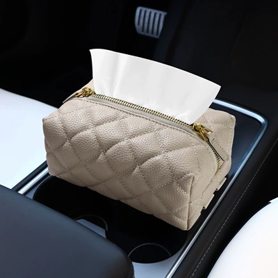 Car tissue box/set Luxury and High-End Feel, Small Chanel-Style - apricot