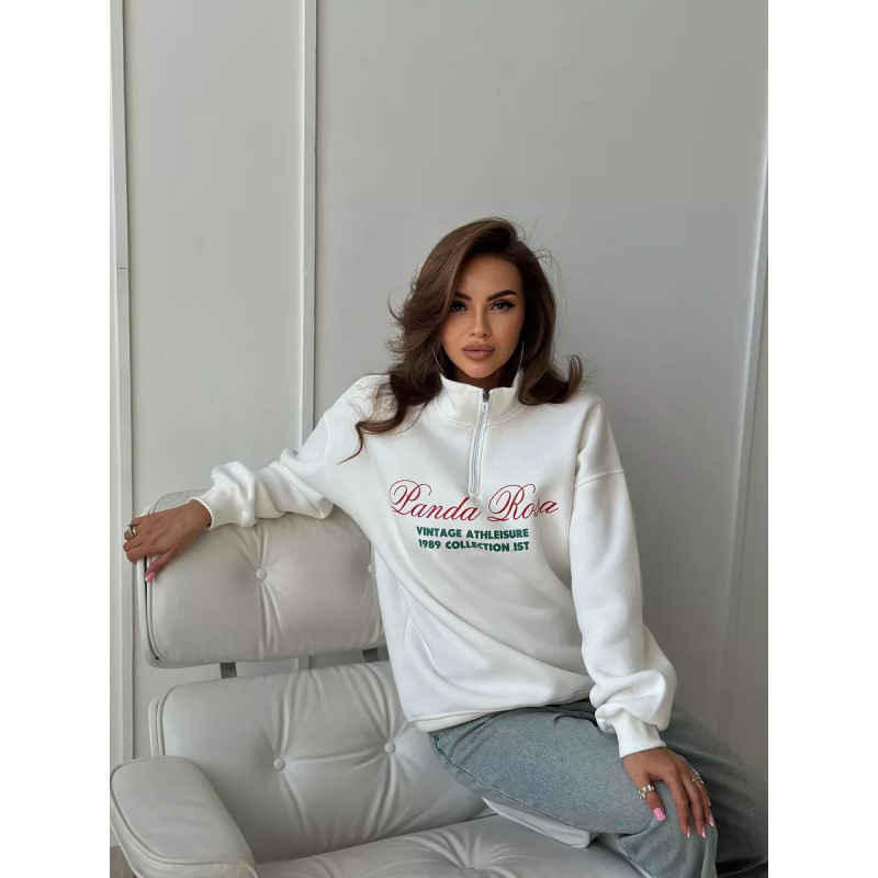 Felpa con cappuccio, mezza zip, calda, larga, foderata in pile, autunno-inverno, versatile, con stampa sul davanti_voghion.com