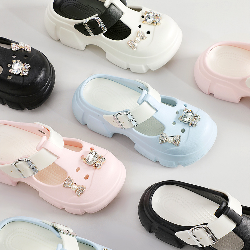 Clearance Ggglu Thick-Soled Height-Increasing Clogs for Women, Outdoor Beach Sandals with a Soft Feel, Closed-Toe Half-Slippers for Summer