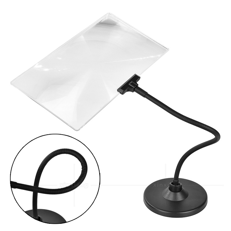 大镜面方形台式放大镜金属软管支架放大镜4倍高清阅读维修桌面