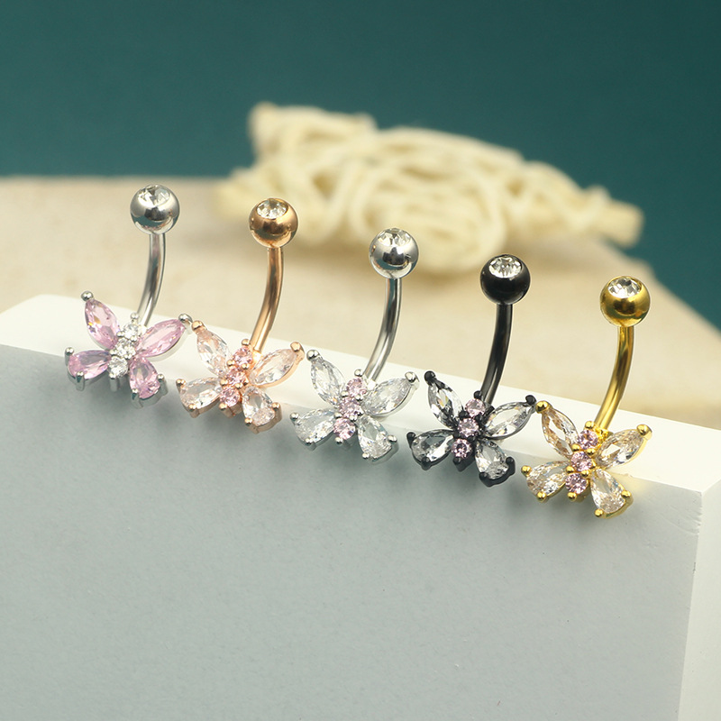 Pink Butterfly Navel Ring 16G Stainless Steel Belly Button Jewelry Heart Shape Four Colors detail image 7
