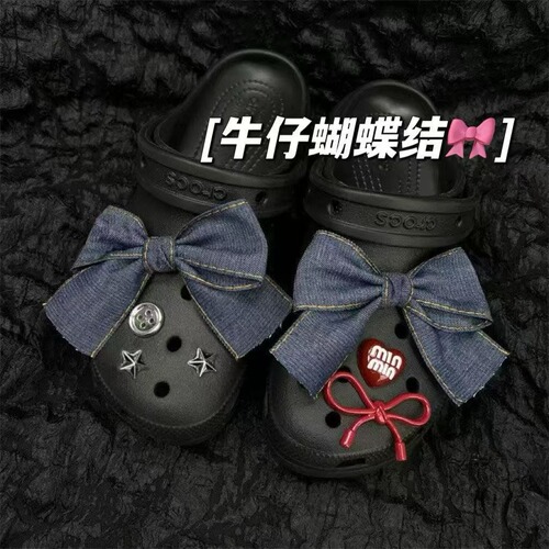 Three-dimensional apple shoe buckle denim bow shoe flower drift bottle cross-border clog shoe accessories 2026 spring and summer new style