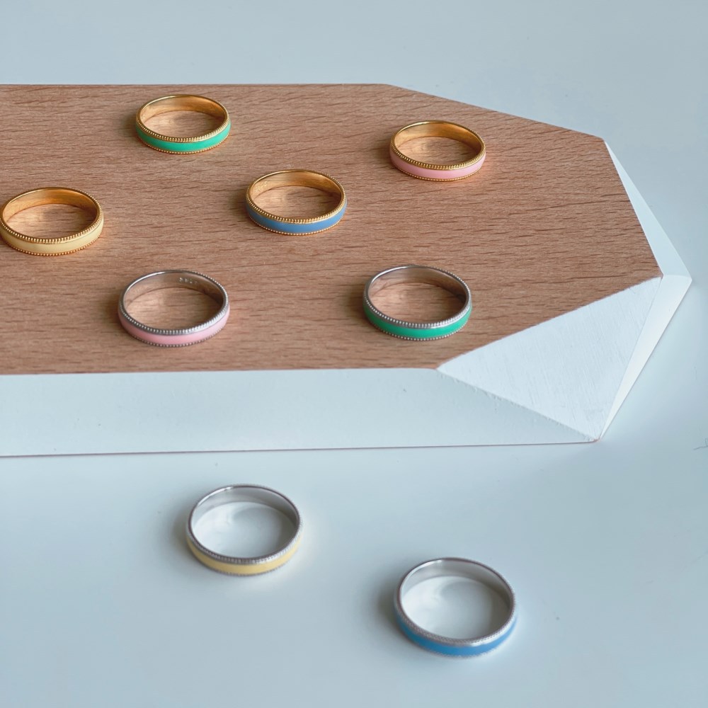 Cute Geometric Sterling Silver Enamel Rings 1 Piece