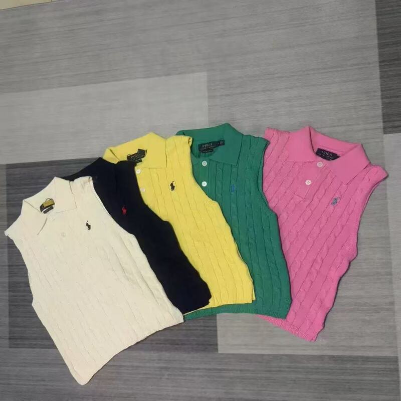 In Stock~Rl Ralph Lauren Cable Knit Polo Collar Vest with Embroidered Pony Logo, Women's Sleeveless Knit Top