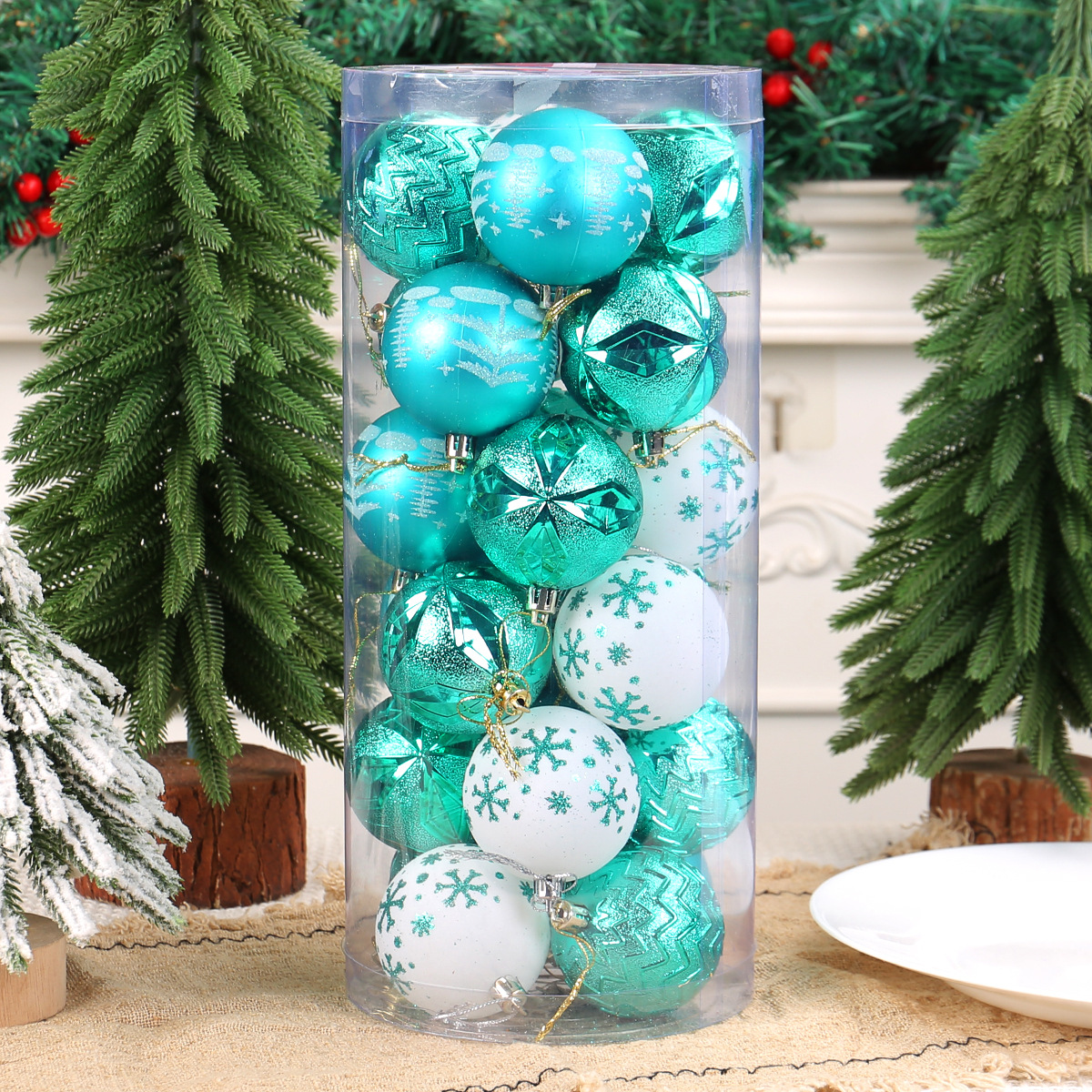 Navidad transfronteriza pintada bola de Navidad decoración bola de plástico galvanizado de forma especial set de árbol de Navidad colgante bola de barril