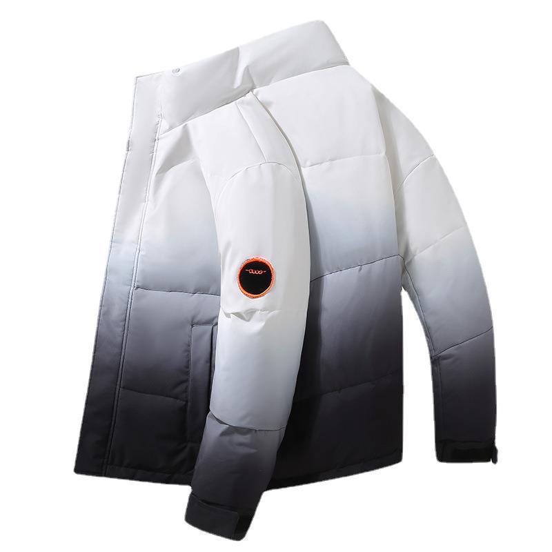 Herrenbekleidung 2024 neue Herrenjacke aus Seide und Baumwolle für Herren, kurz, verdickter Stehkragen, Farbverlauf, Winterjacke, trendiger Jugendstil_voghion.com