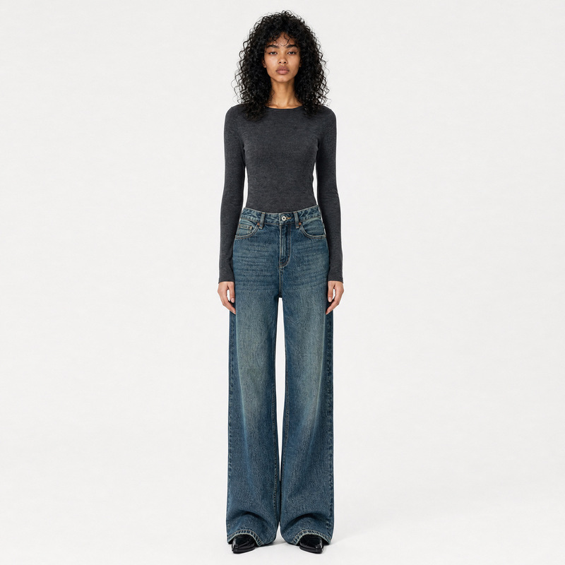 Relaxed atmosphere/autumn new vintage high-waisted wide-leg jeans for women, loose straight-leg floor-length pants Relaxed atmosphere/autumn new vintage high-waisted wide-leg jeans for women, loose straight-leg floor-length pants