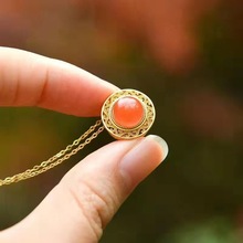 凝丹丨南红玛瑙保山冰红吊坠玉石项链古法金礼品女锁骨链