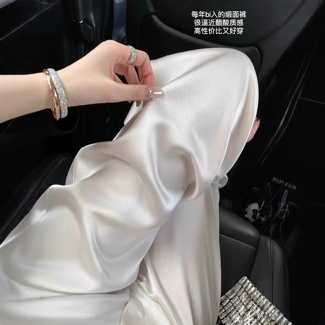 CHICYOU «Slippery Pants» с имитацией ацетата и драпированной текстурой, свободные широкие брюки, прямые повседневные атласные брюки, брюки