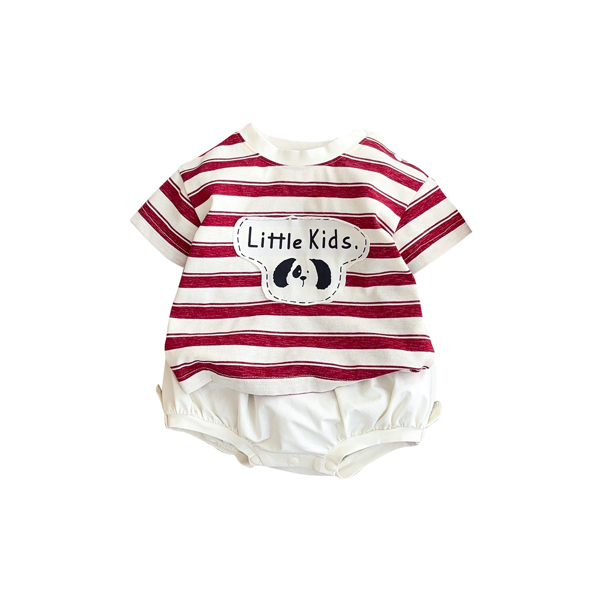 Ropa de protección solar fina de verano para niños Traje de pantalones cortos de camiseta de contraste de rayas Traje de tres piezas para niños de dibujos animados de bebés coreanos 1