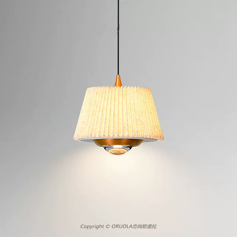 新款卧室床头小吊灯可手扫升降复古吊灯简约布艺餐厅吧台过道灯