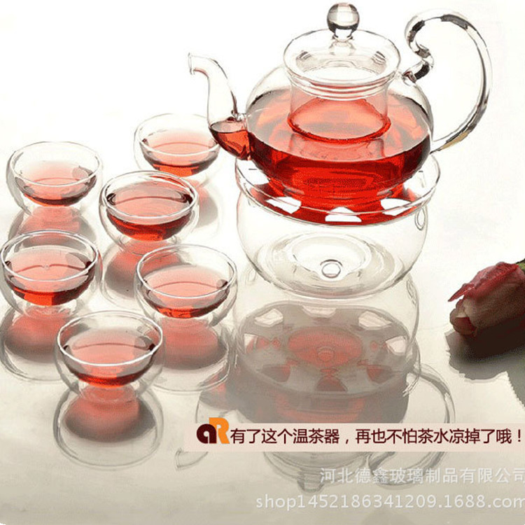Fuente de la fábrica de vidrio transparente juego de té calefacción base borosilicato vidrio té calentador aislamiento base redonda