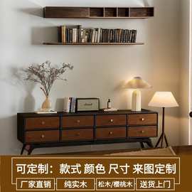 法式复古实木电视柜中古多双层黑色超长抽屉落客厅全实樱桃木