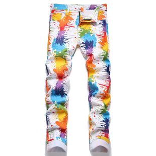 Cross-border Explosions European and American Style Digital Printing Candy Color Elastic Denim Pants