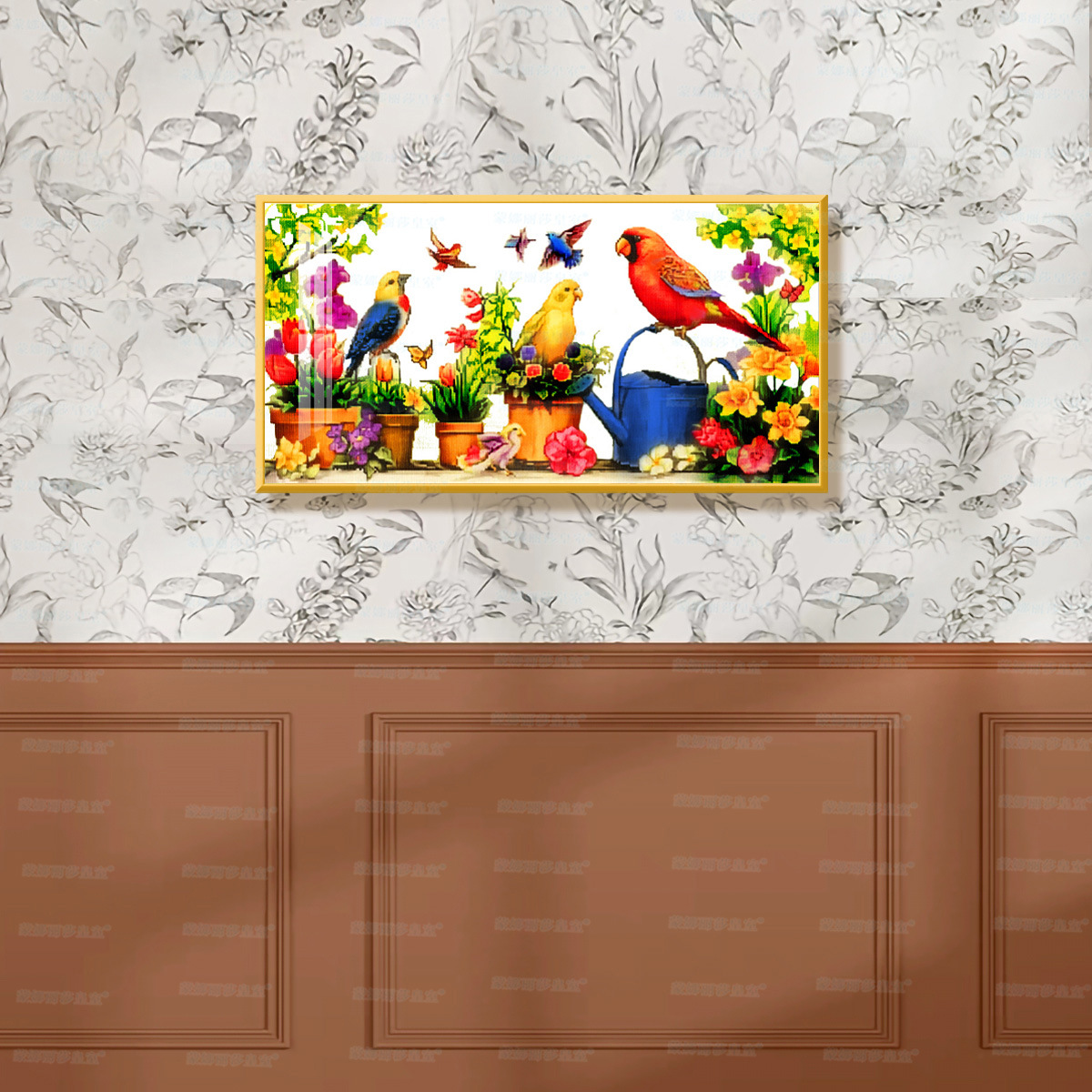 Los pájaros de punto de cruz de comercio exterior se reúnen en el jardín, flores modernas, animales, comedor, decoración de la sala de estar, suministro directo de fábrica image 6