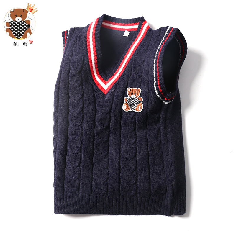 Entrega [Jin Yong] Chaleco de punto para niños bordado chaleco de lana uniforme escolar femenino Chaleco de suéter para niños