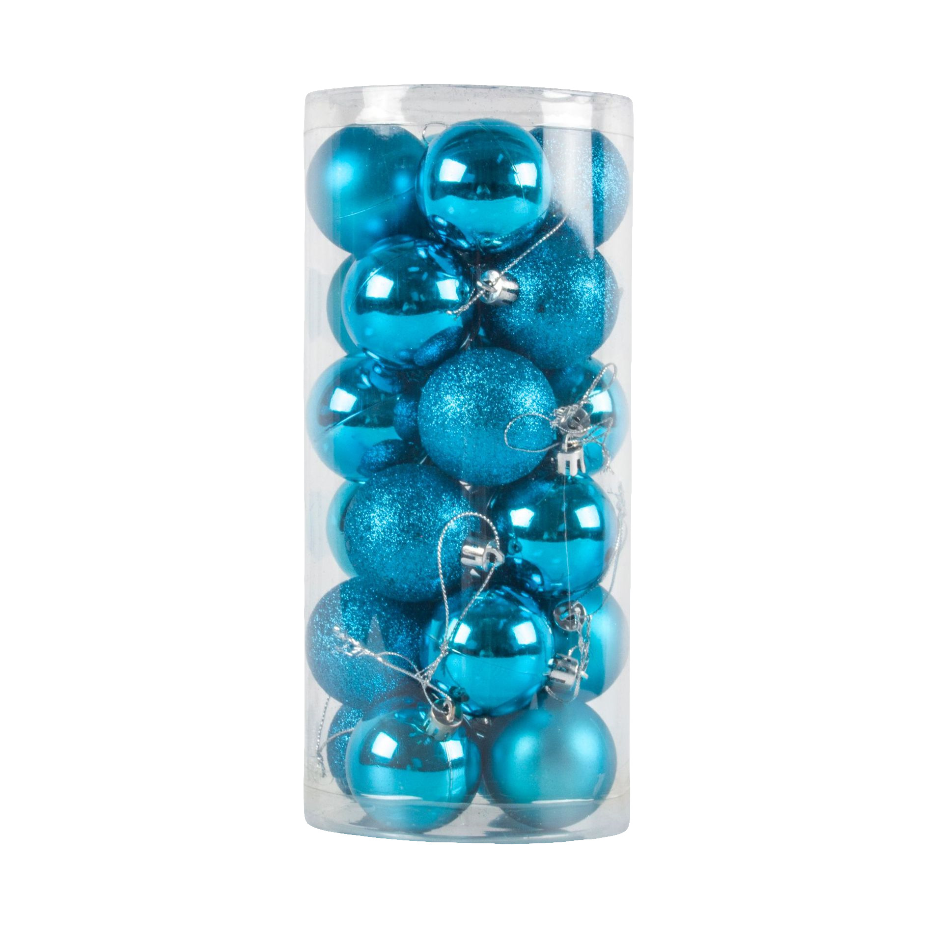 Balón de Navidad multicolor de barril azul, set de 24 bolas de decoración de Navidad, fábrica directa de bolas de plástico galvanizadas