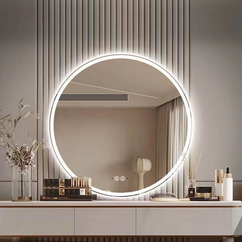 Espejo redondo colgado en la pared desinebriado lavabo inteligente espejo de lavado lámpara de baño espejo colgado en la pared con lámpara de baño espejo nicho