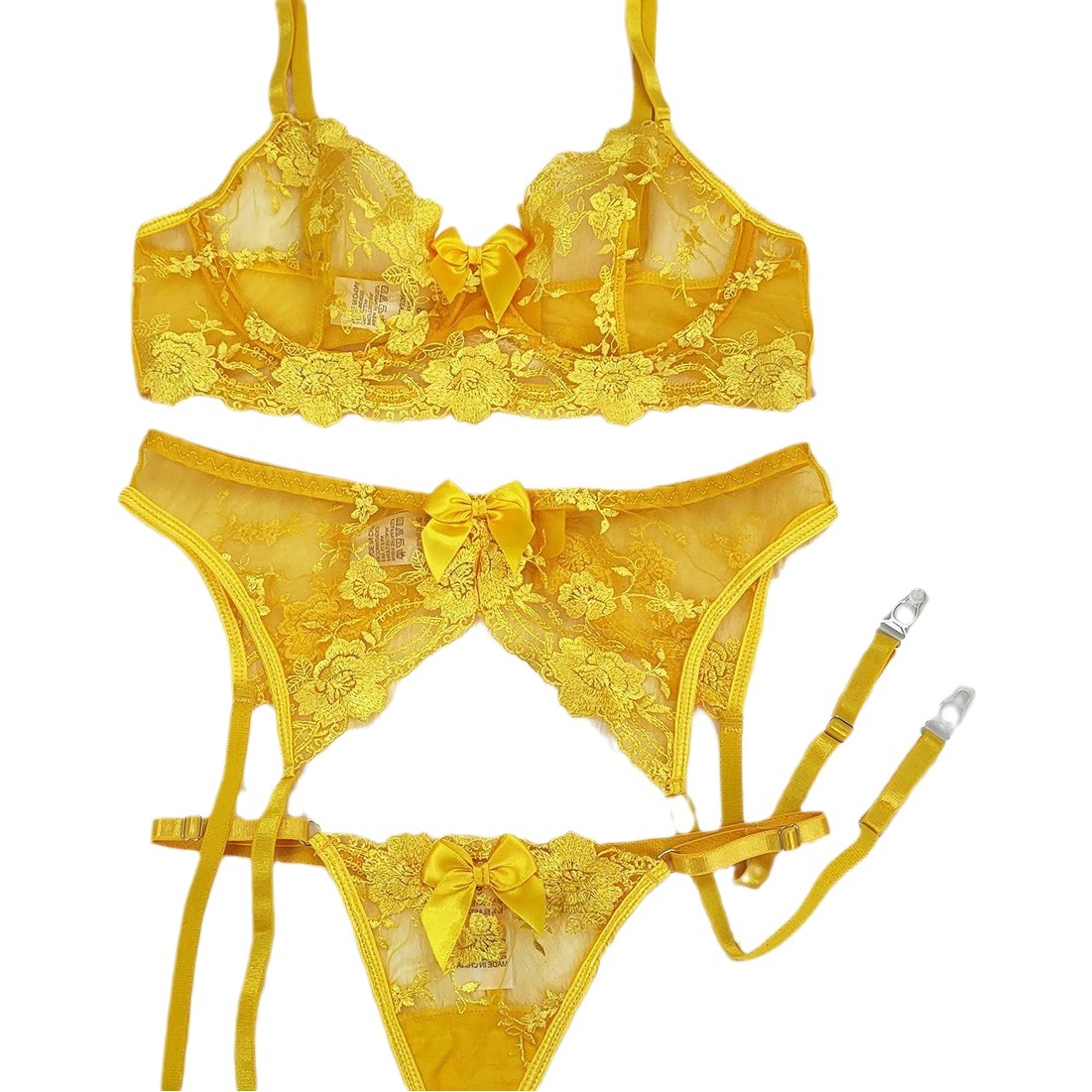 Malla bordado sujetador ropa interior Liga de tres piezas traje sexy lencería sexy mariposa sujetador ropa interior para las mujeres